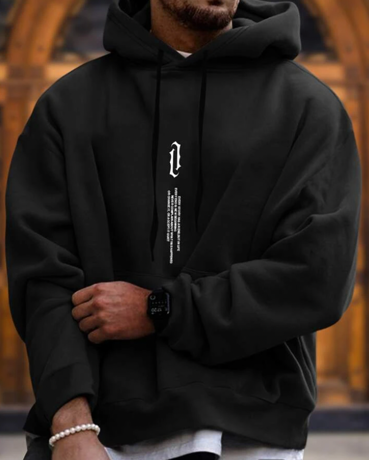 Oversized Ribbed Cuff Kangaroo Pocket Hoodie