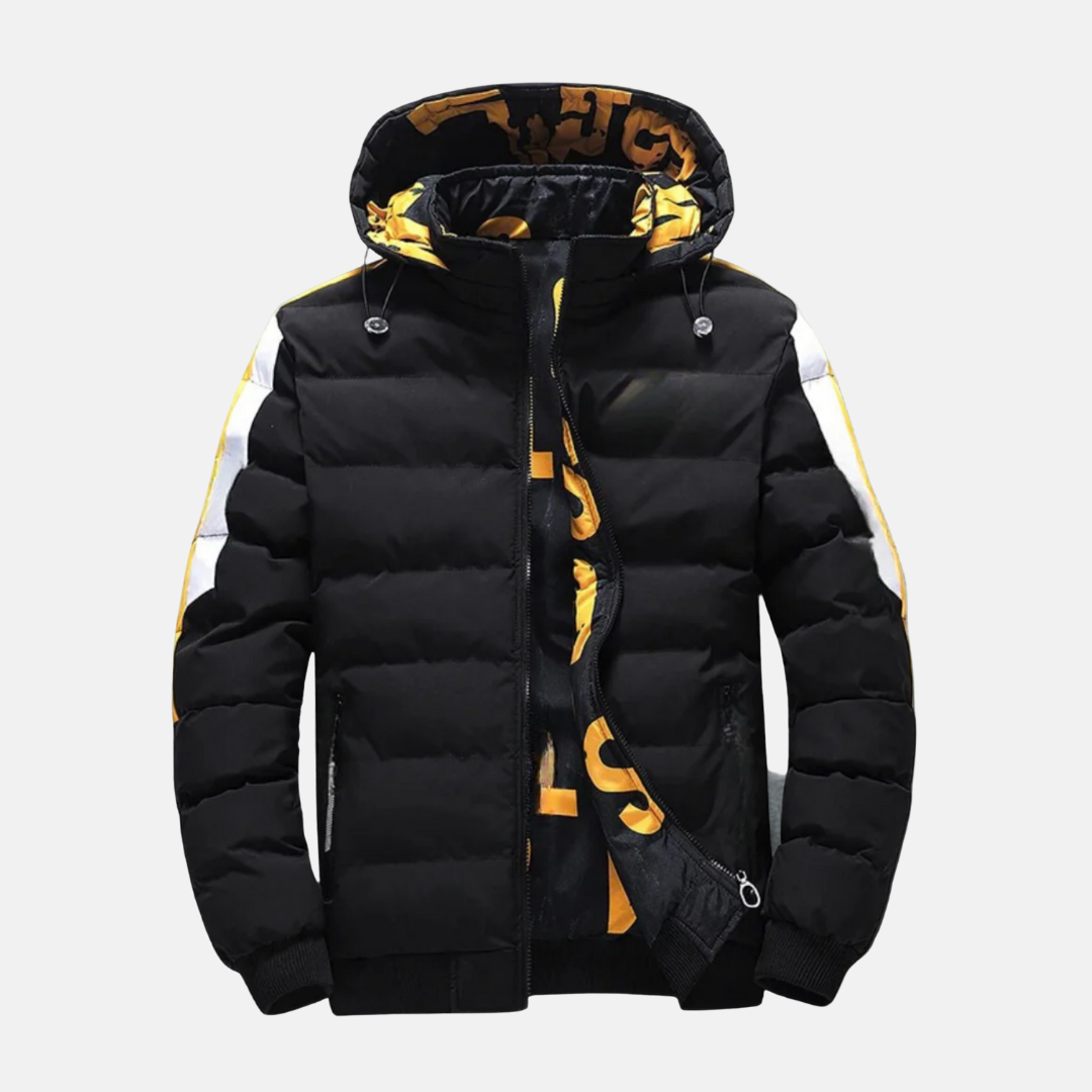 Woven Quilted Hooded Ribbed Jacket