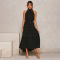 Women's Halterneck Dress - Sleeveless - A-line - Waistband - Light and Airy Long Model