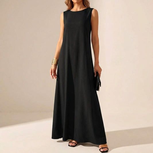 Minimalist Sleeveless Maxi Dress with Fluid Summer Drape