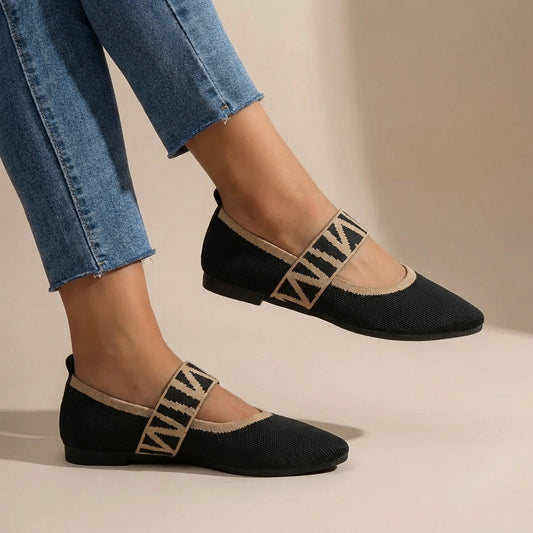 Women's Pointed Knit Flats with Signature Strap for Summer Days