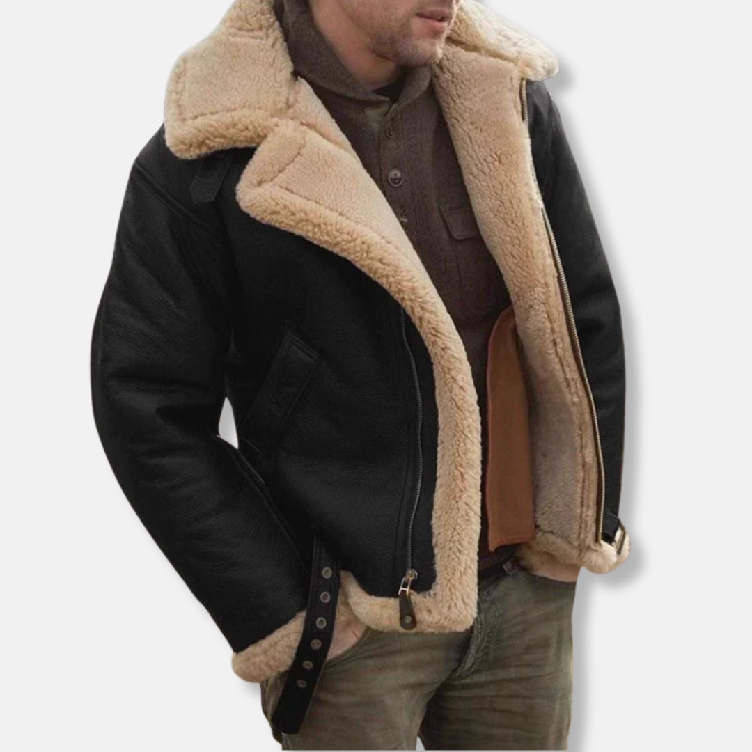Shearling Lined Leather Aviator Jacket
