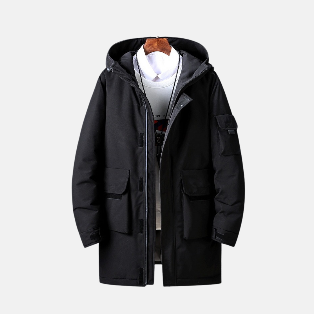 Woven Mid-Thigh Length Hooded Coat