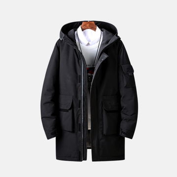 Woven Mid-Thigh Length Hooded Coat