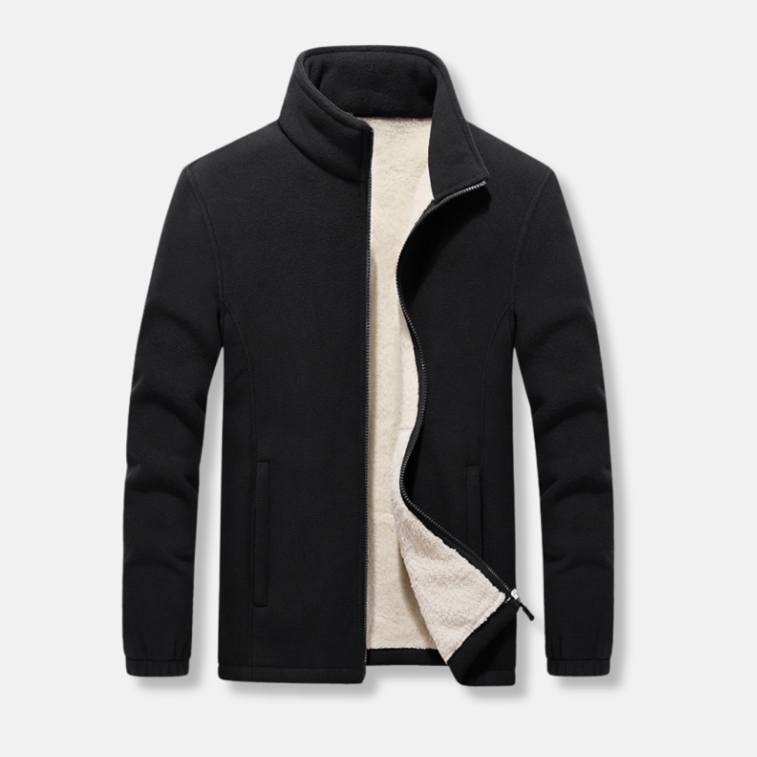 Fleece Knit Regular Fit Stand Collar Jacket