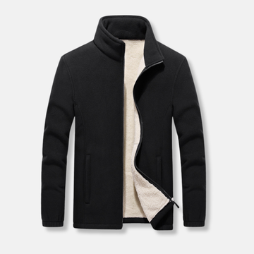 Fleece Knit Regular Fit Stand Collar Jacket