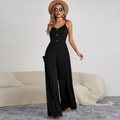 Women's Jumpsuit – Sleeveless – V-Neck with Buttons – Tailored Fit – Wide-Leg Design