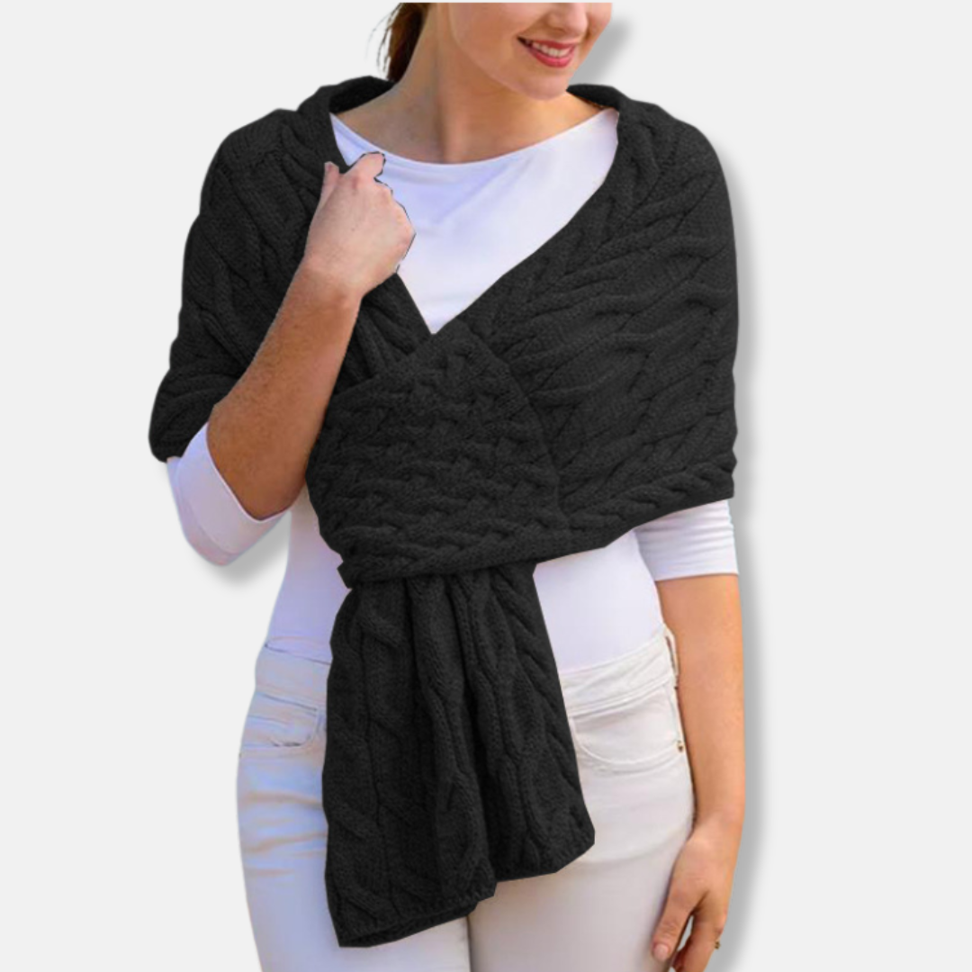 Long Wool Cable Knit Shawl Scarf