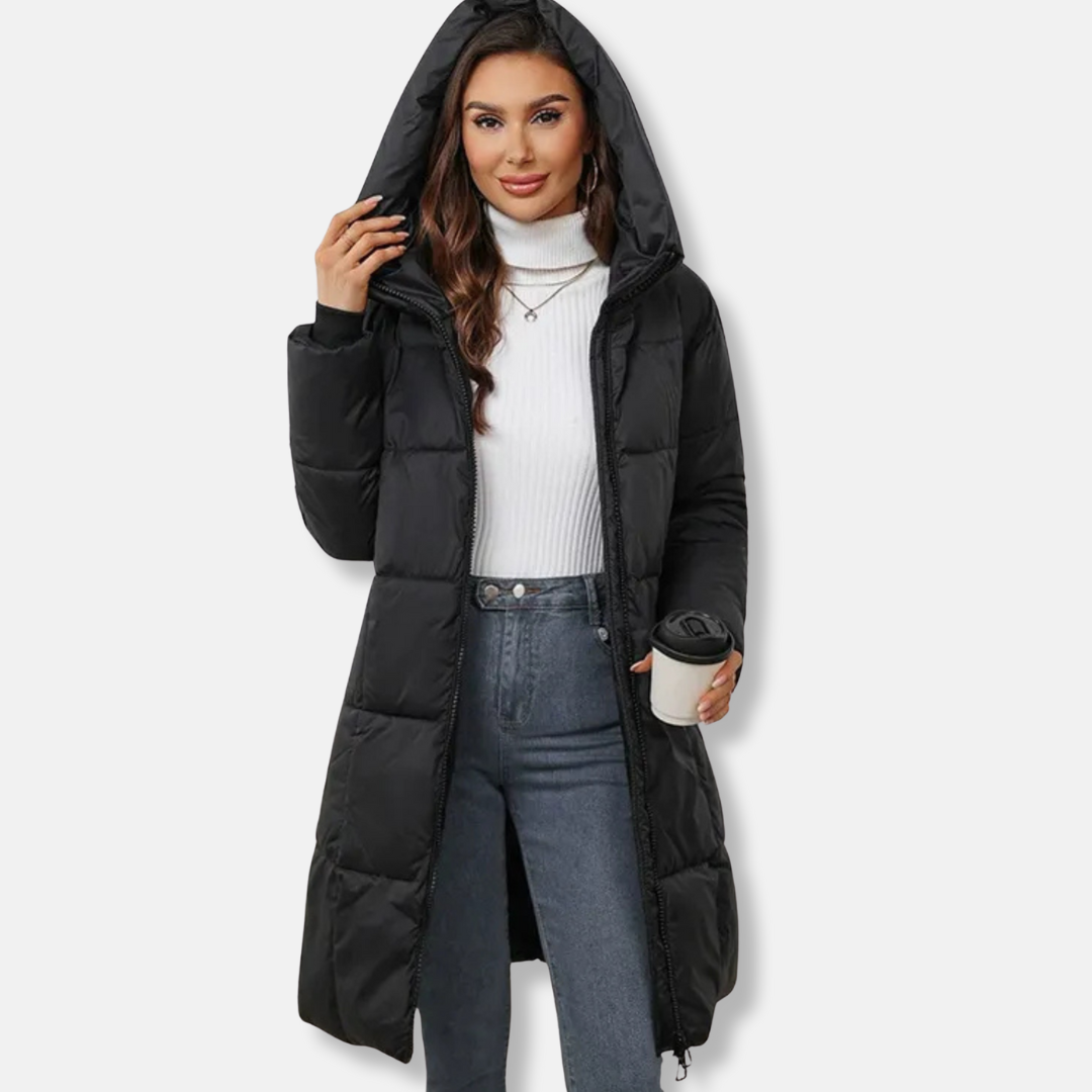 Insulated Above Knee Hooded Puffer Coat