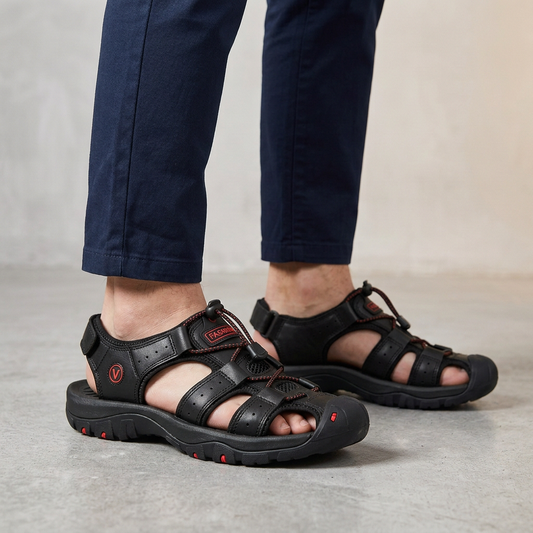 Men's Orthopedic Closed-Toe Sport Sandals with Adjustable Bungee Lacing