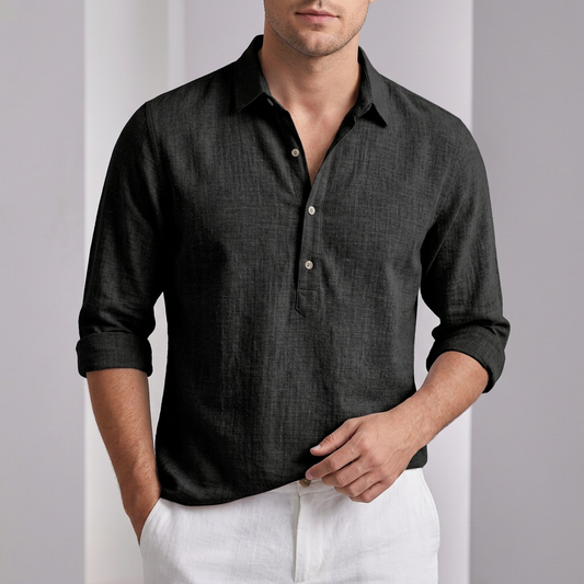 Men's Lightweight Linen-Blend Henley Shirt for Relaxed Summer Dressing