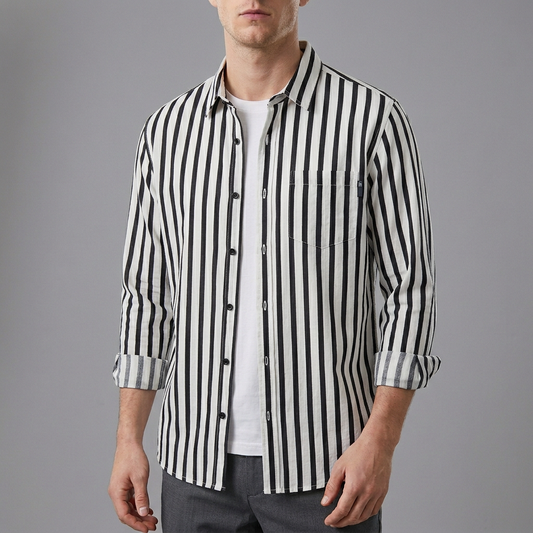 Lightweight Vertical Striped Long Sleeve Shirt for Refined Coastal Dressing