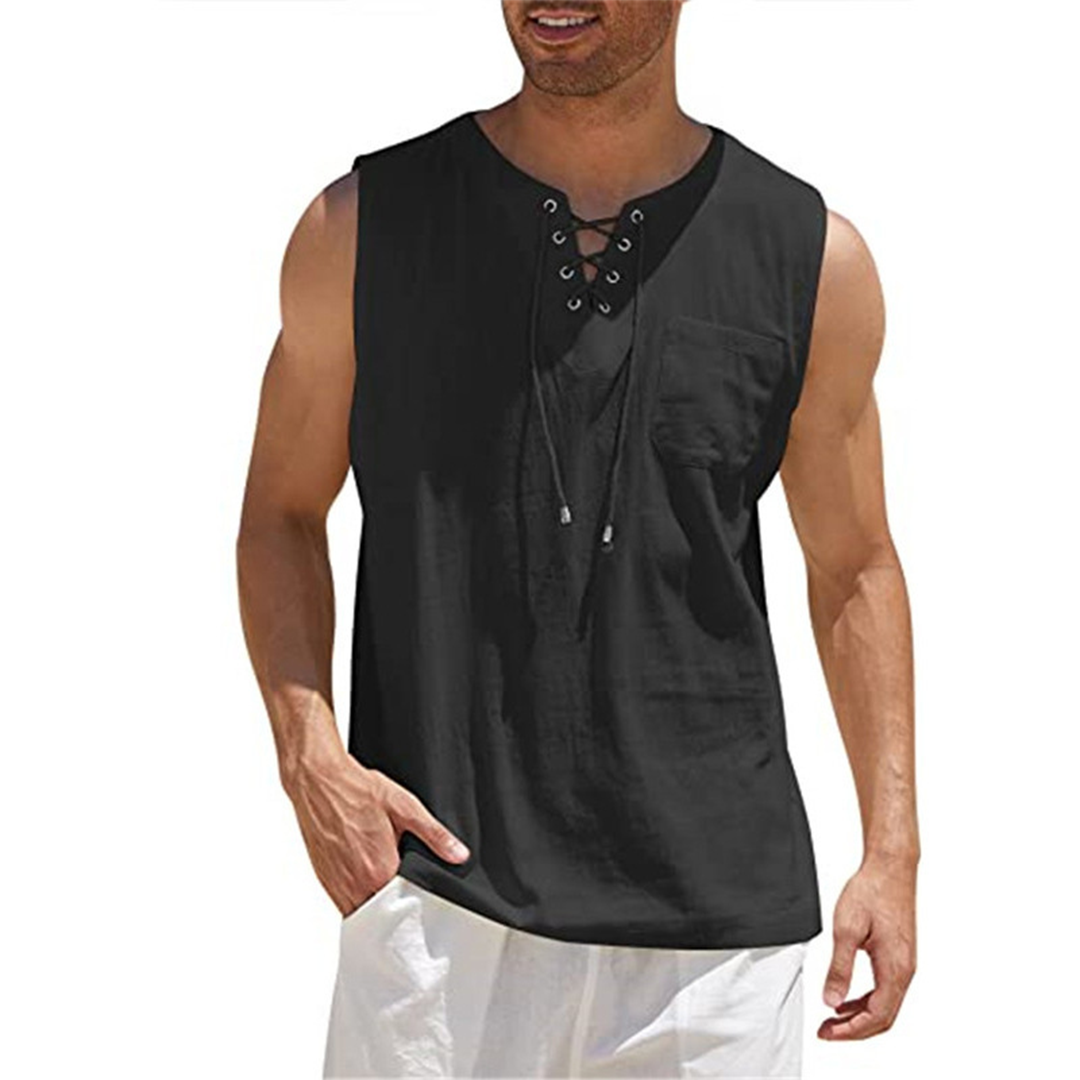 Cotton Blend Relaxed Lace-Up Sleeveless Shirt