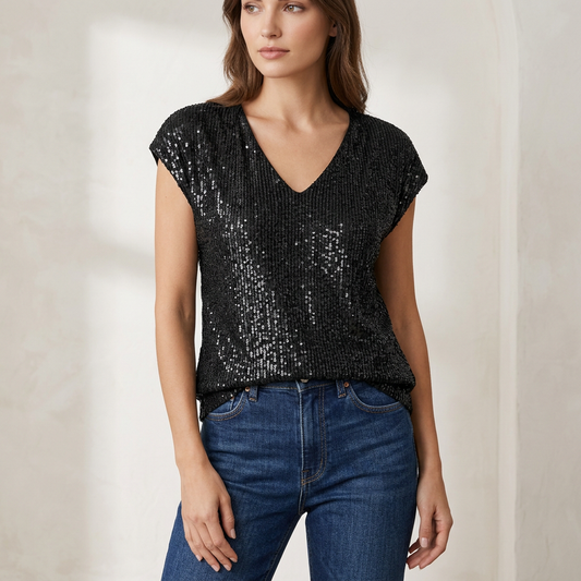 Lightweight V-Neck Knit Top with Relaxed Summer Silhouette