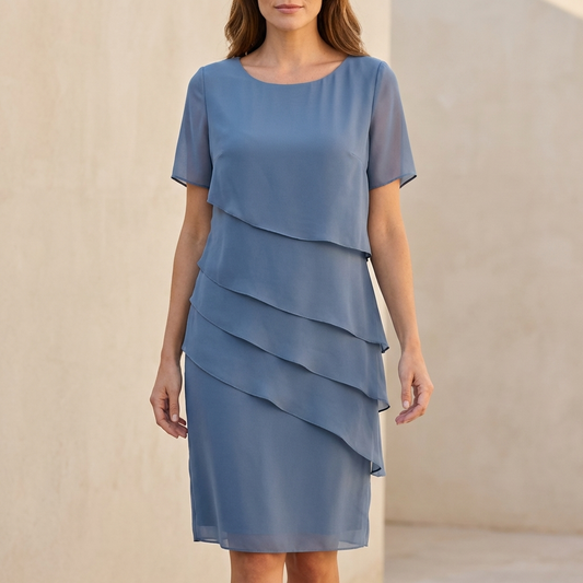 Flowing Tiered Chiffon Midi Dress with Sheer Flutter Sleeves