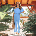 Women's Jumpsuit - Off-Shoulder - Elastic Waist - Wide Legs - Light and Breathable