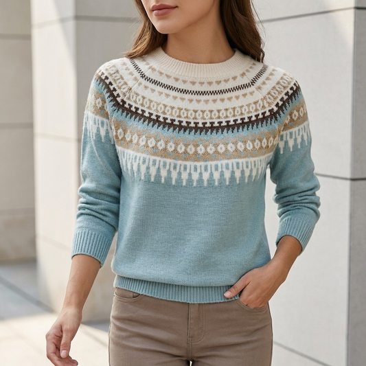 Relaxed Fit Fair Isle Knit Sweater with Ribbed Detailing