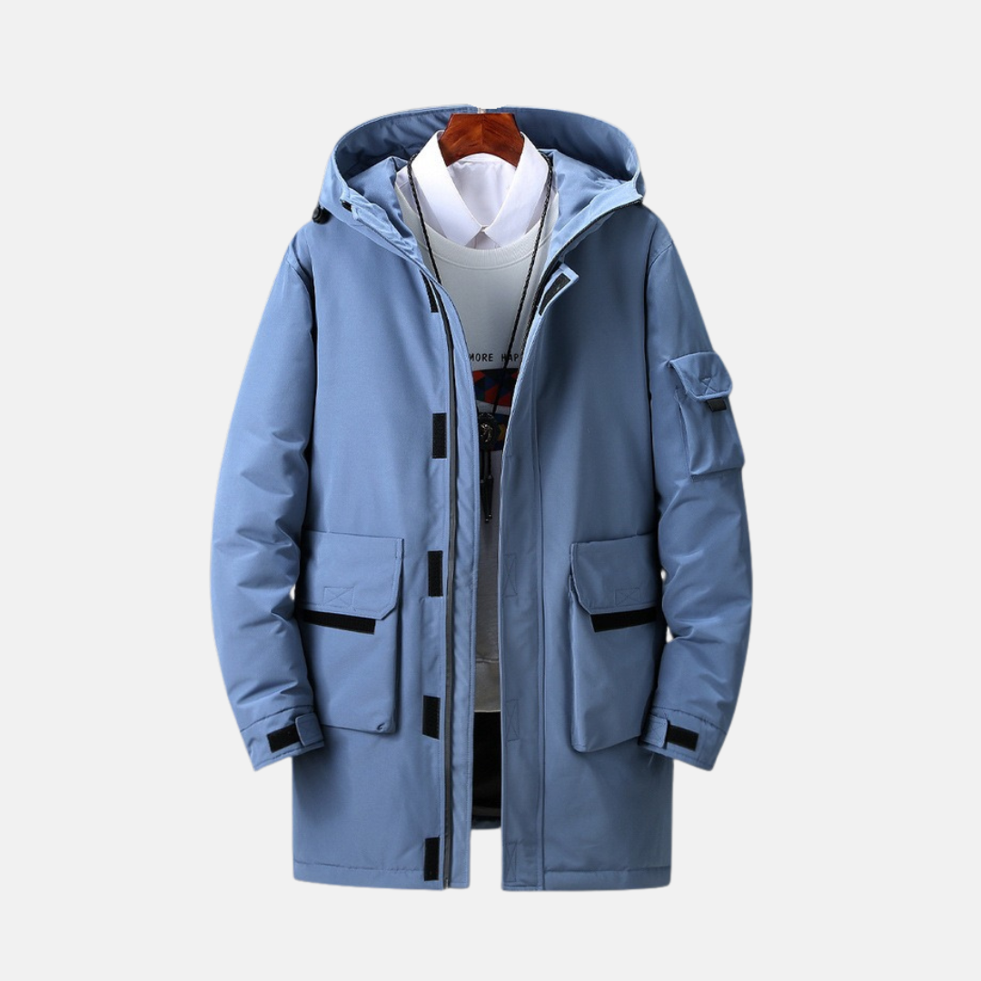 Woven Mid-Thigh Length Hooded Coat