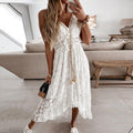 Women's Maxi Dress - Lace & Embroidery - V-neckline - Sleeveless Boho Style