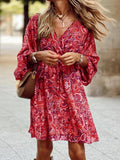 Women's Dress - Bohemian Style - Paisley Pattern - V-Neck - Loose Ruffle Sleeves - Short and Airy