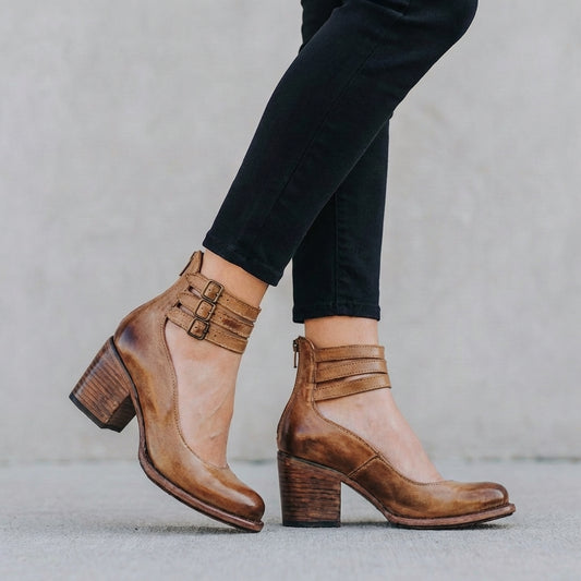 Sienna Triple Strap Ankle Boots | Vintage Block Heel Boots