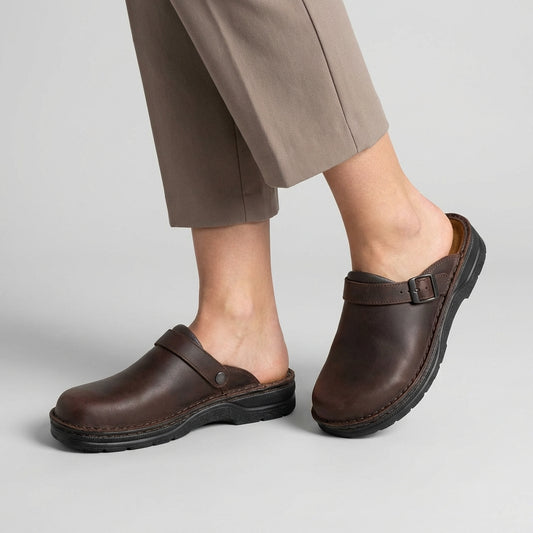 Slip-On Mule Clogs with Adjustable Buckle Strap