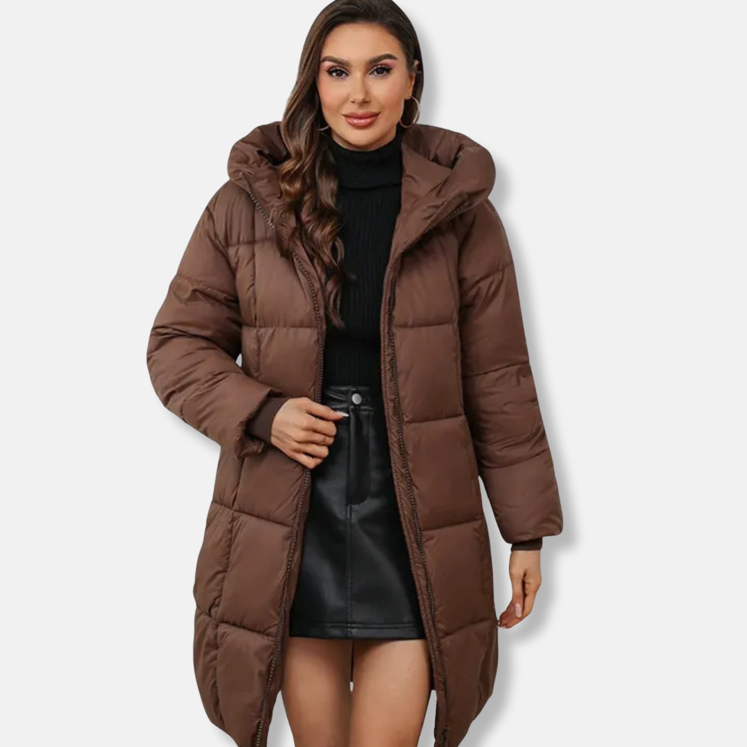 Insulated Above Knee Hooded Puffer Coat