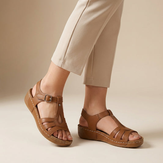 Sophisticated T-Strap Sandals with Woven Accents and Low Wedge Heel