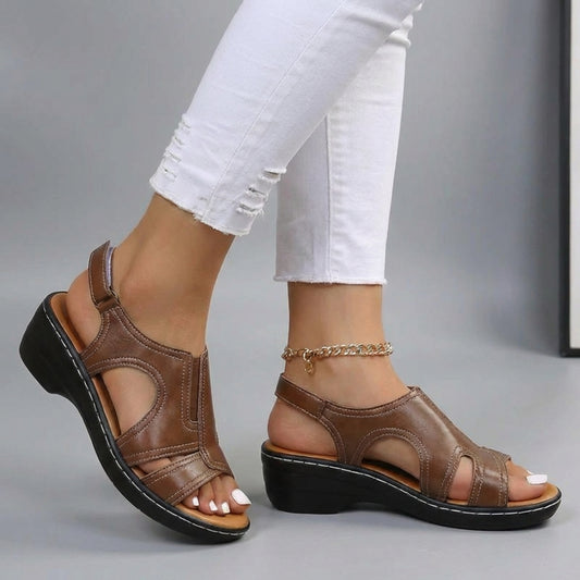 Sophisticated Orthopedic Wedge Sandals with Elegant Cutouts and Contrast Stitching