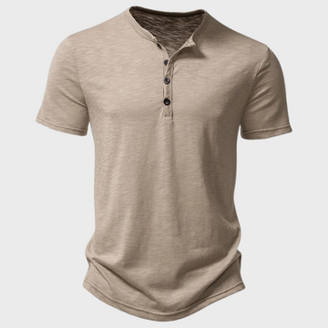 Herre Henley T-shirt - Bomuldsblanding - Knaplukning - Regular Fit - Kort Ærme