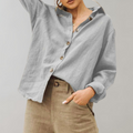Women's Shirt - Relaxed Fit - Lightweight Fabric - Long Sleeve Button Closure