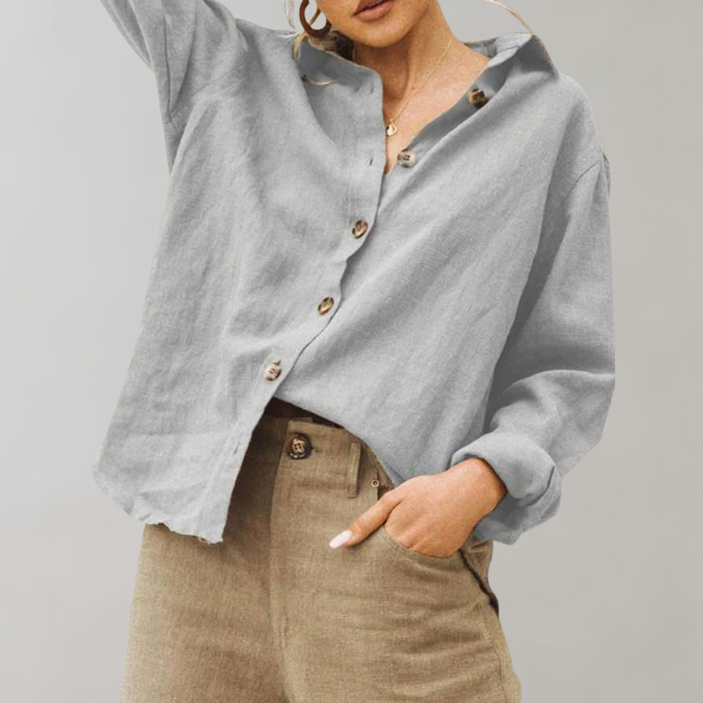 Women's Shirt - Relaxed Fit - Lightweight Fabric - Long Sleeve Button Closure