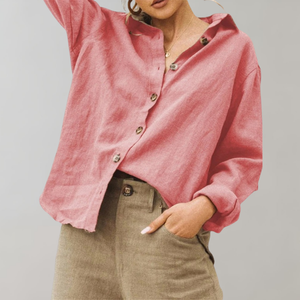Women's Shirt - Relaxed Fit - Lightweight Fabric - Long Sleeve Button Closure