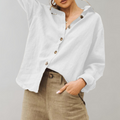 Women's Shirt - Relaxed Fit - Lightweight Fabric - Long Sleeve Button Closure