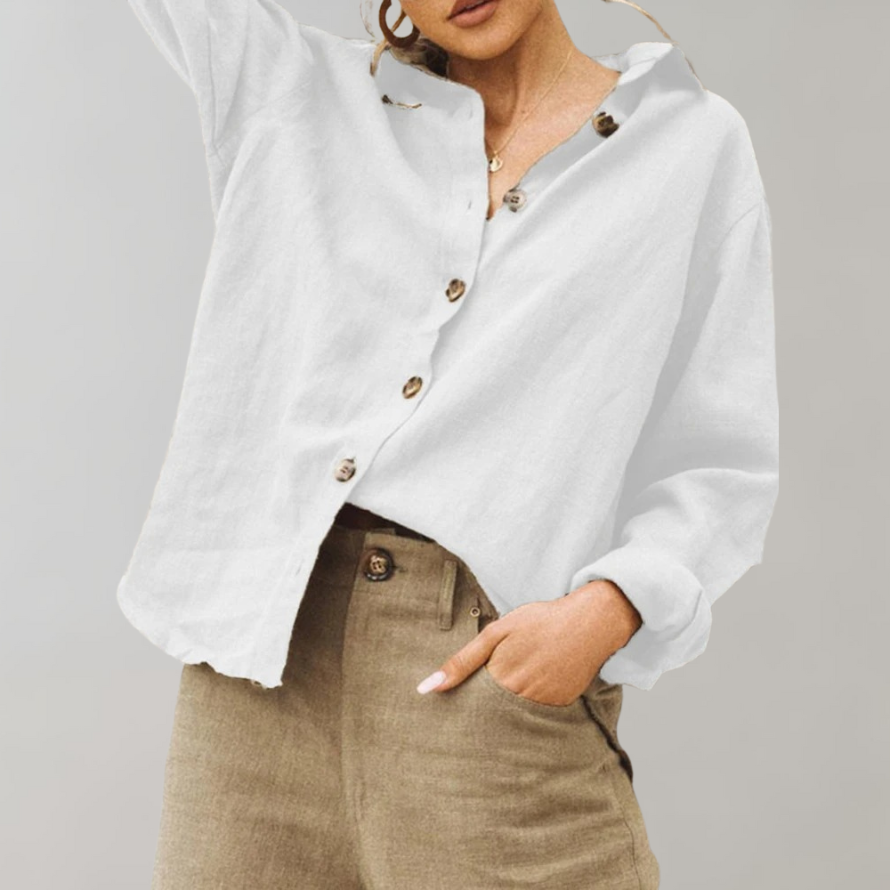 Women's Shirt - Relaxed Fit - Lightweight Fabric - Long Sleeve Button Closure
