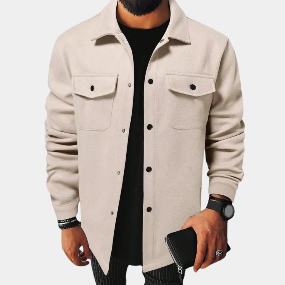 Herre Overshirt Jakke - Klassisk Krave - Knaplukning - Lange Ærmer - Casual Fit