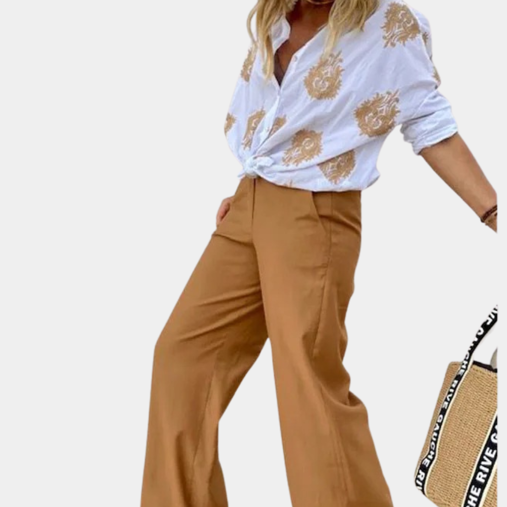 Women's Blouse - Long-Sleeved Loose Fit - Tie Front & Button Closure - Light & Breathable