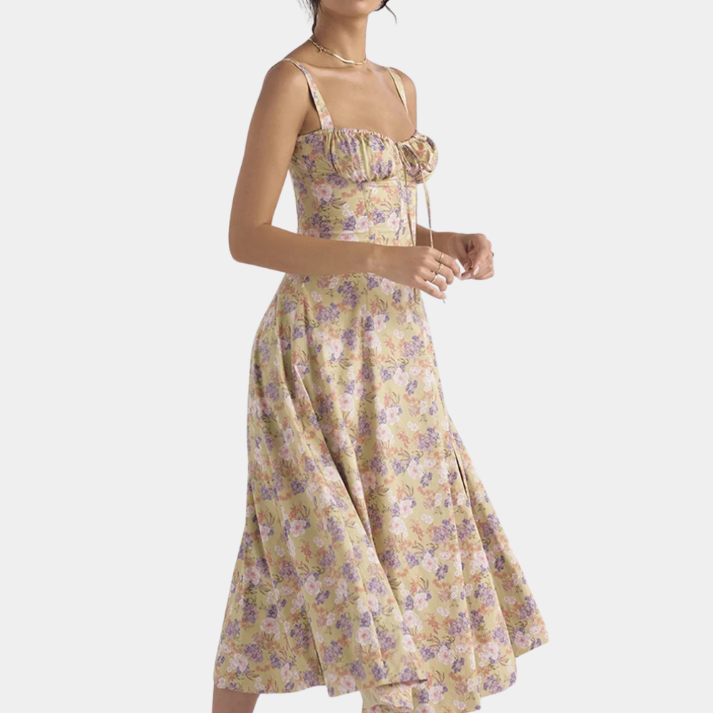 A-line Midi Spaghetti Strap Sweet Neckline Dress
