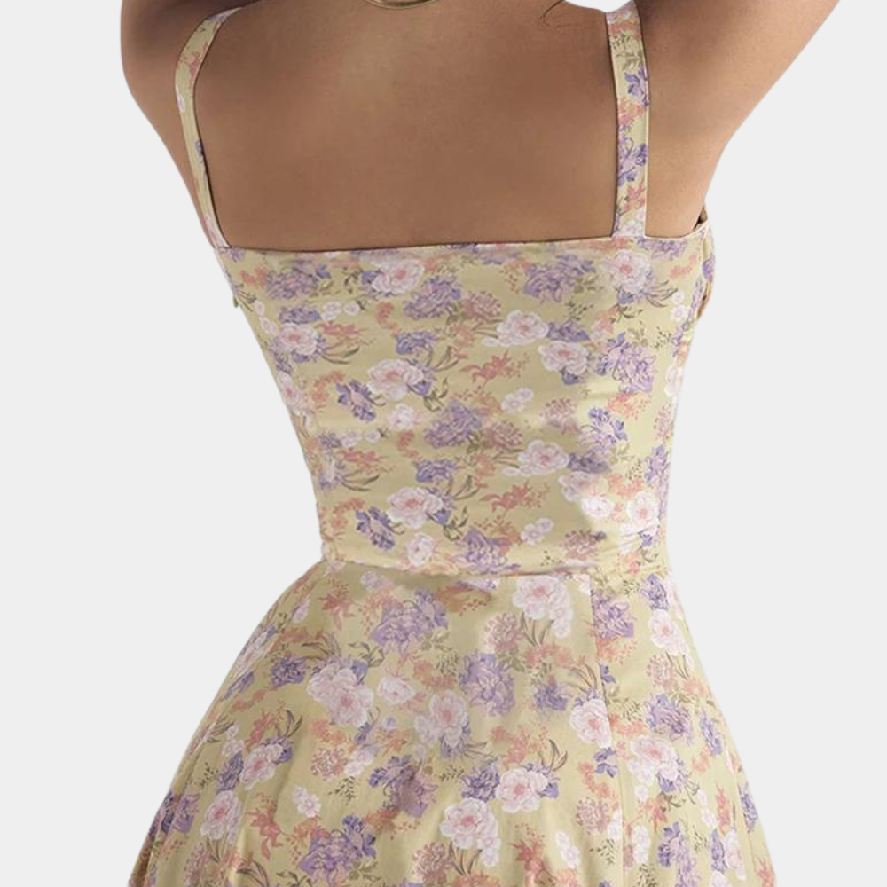 Women's Summer Dress - A-line Fit - Midi Length - Spaghetti Straps & Sweet Neckline