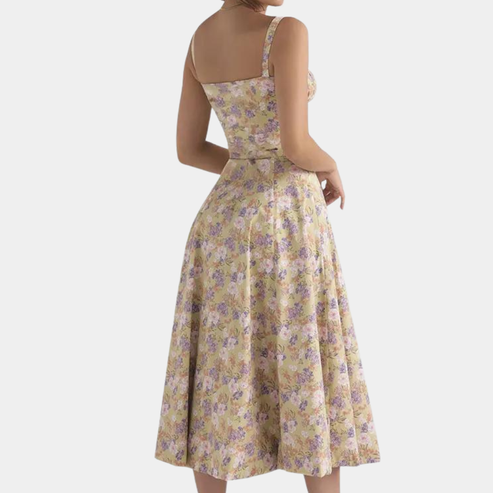 A-line Midi Spaghetti Strap Sweet Neckline Dress