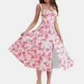 Women's Summer Dress - A-line Fit - Midi Length - Spaghetti Straps & Sweet Neckline