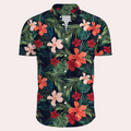 Men's Shirt - Short Sleeves - Tropical Floral Print - Relaxed Fit - Lightweight and Breathable