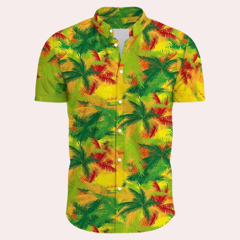 Men's Shirt - Short Sleeves - Tropical Floral Print - Relaxed Fit - Lightweight and Breathable