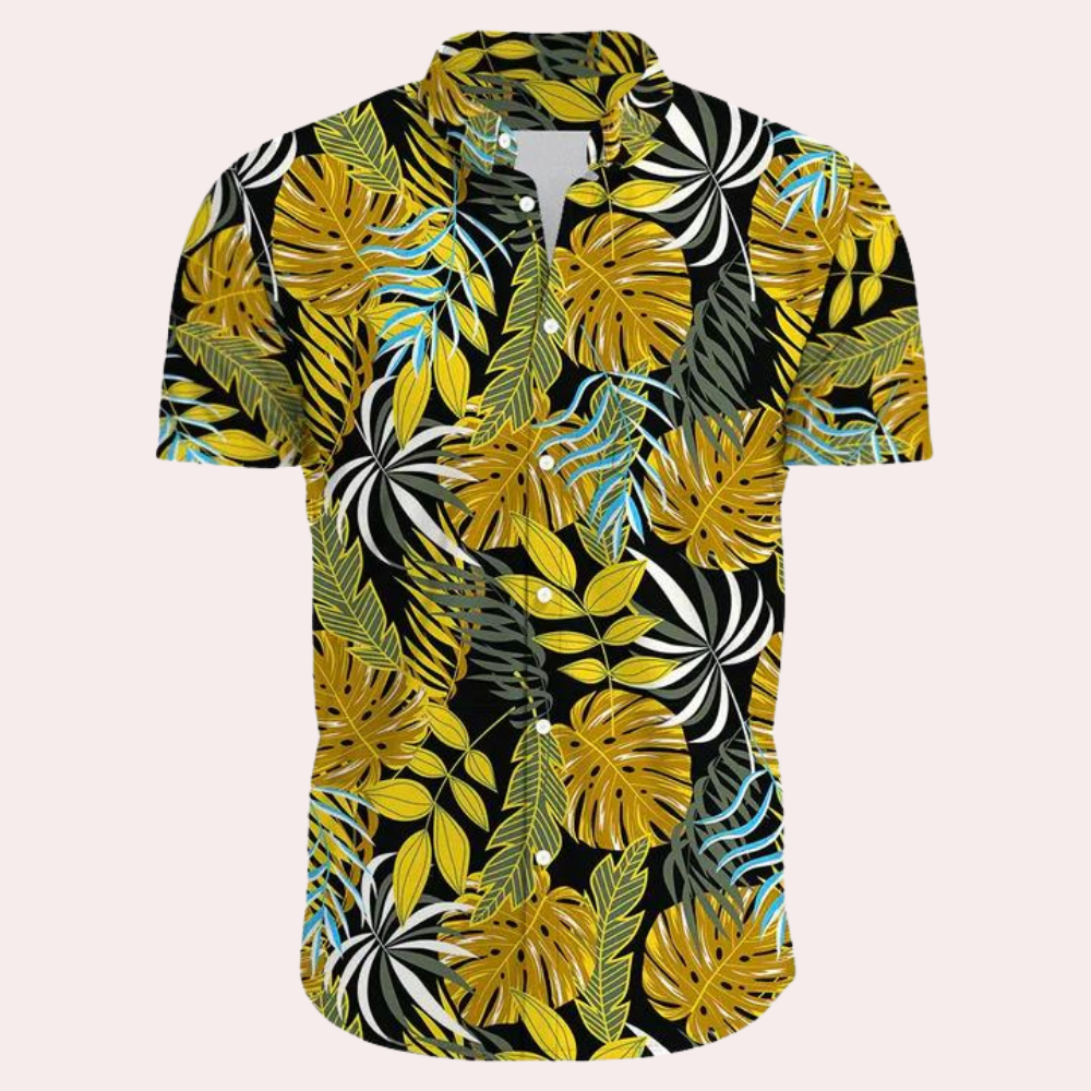 Men's Shirt - Short Sleeves - Tropical Floral Print - Relaxed Fit - Lightweight and Breathable