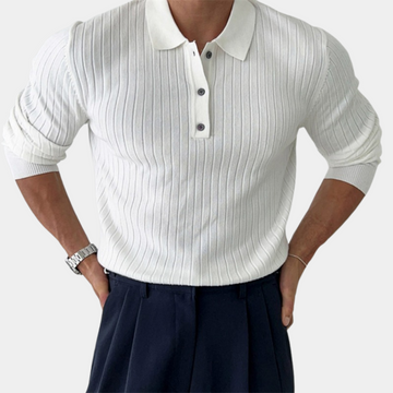 Ribbed Knit Slim Fit Polo Sweater
