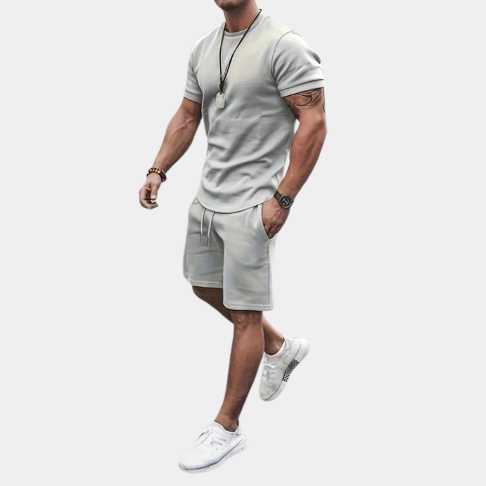 Herre Todelt Sæt - Slim Fit - Kortærmet T-Shirt & Shorts - Åndbart Casual Look