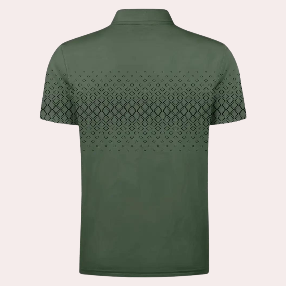 Herre Poloshirt - Kortærmet med Lynlås - Geometrisk Mønster - Slim Fit