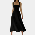 Women's Midi Dress – Square Neckline – Wide Straps – A-Line Fit