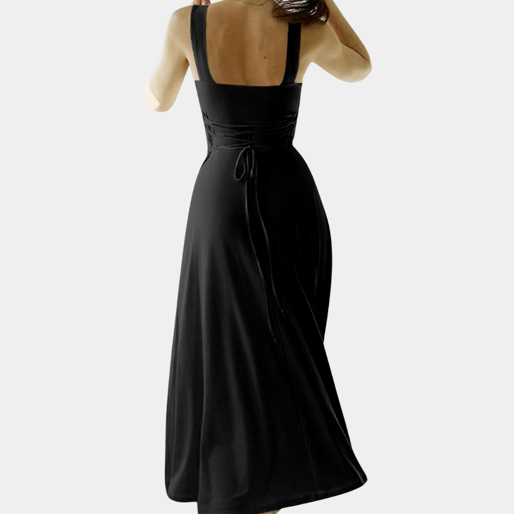 Women's Midi Dress – Square Neckline – Wide Straps – A-Line Fit