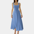 Women's Midi Dress – Square Neckline – Wide Straps – A-Line Fit